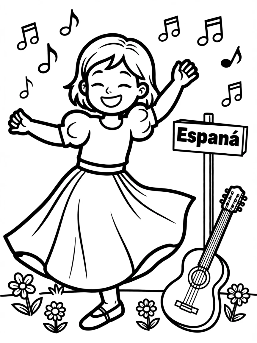 A happy child dancing to Spanish music for Spain.