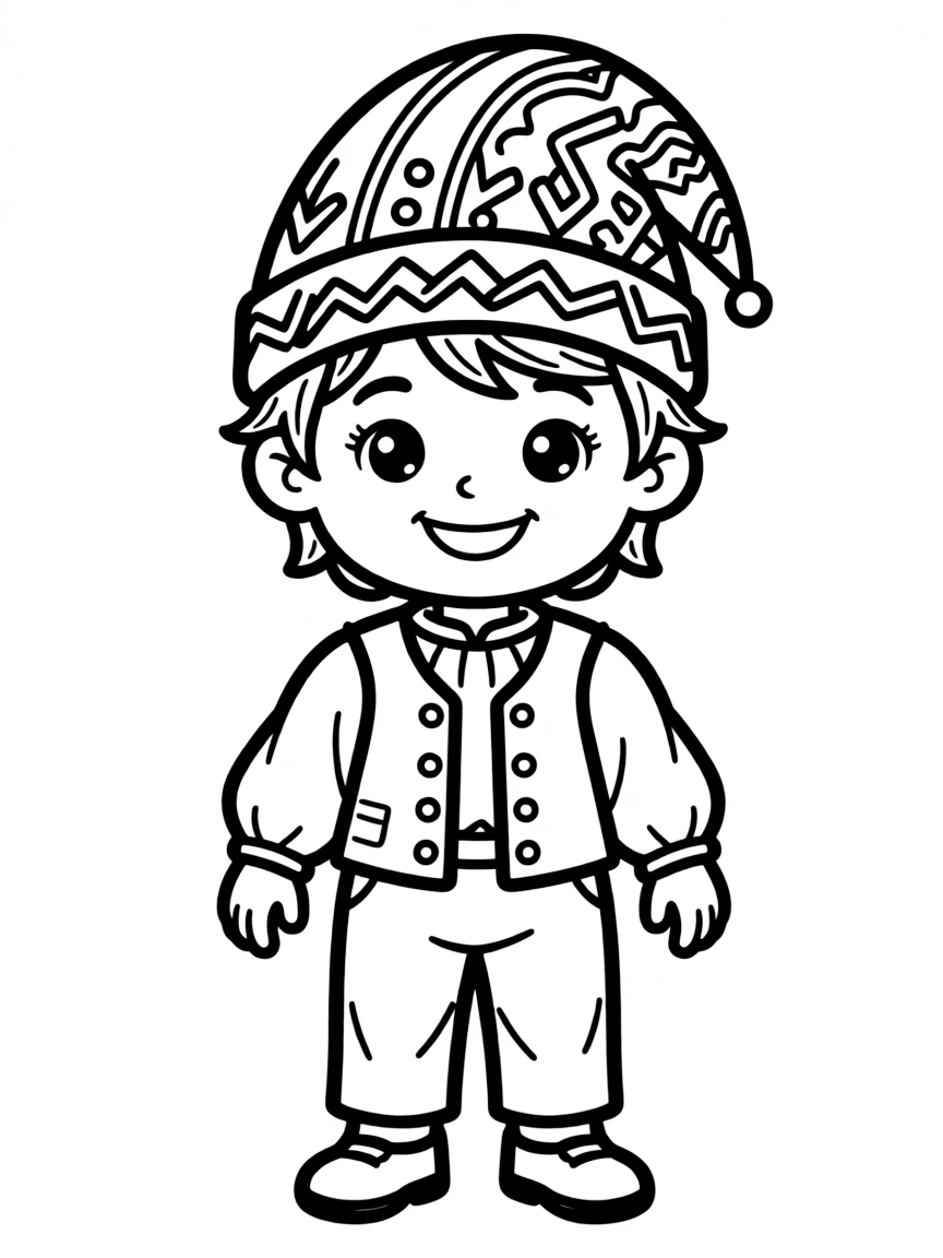 A smiling child with a traditional Norwegian hat for Norway.