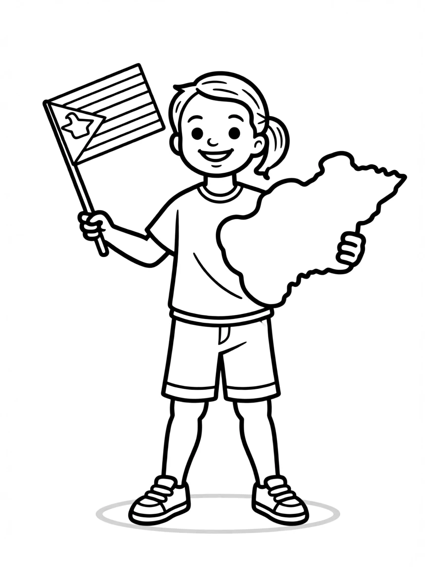 A cheerful child with a flag and a map of Zimbabwe.