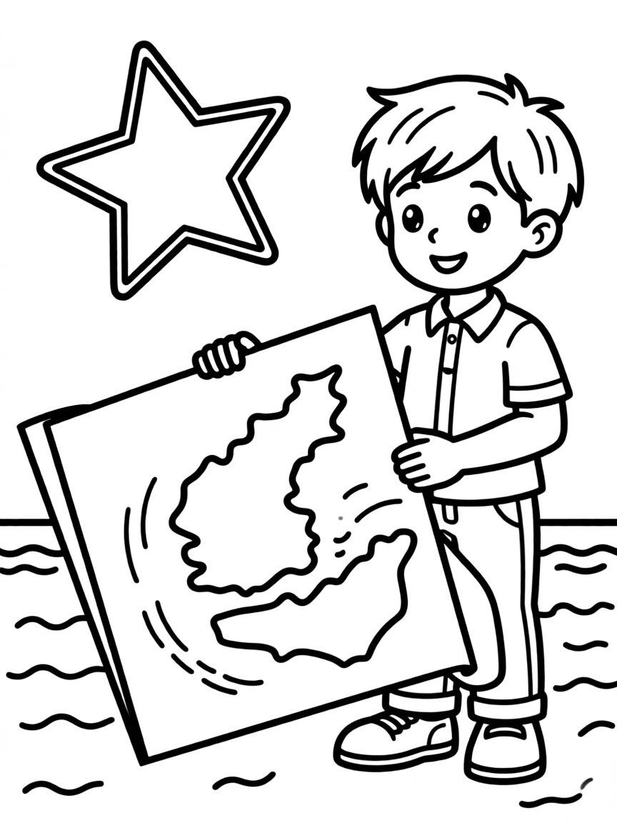 A child with a map of Kiribati and a star.