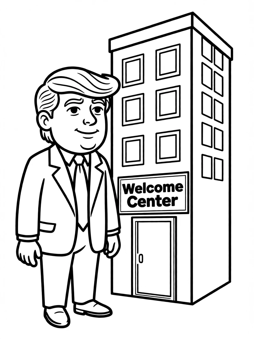 Donald Trump with a building