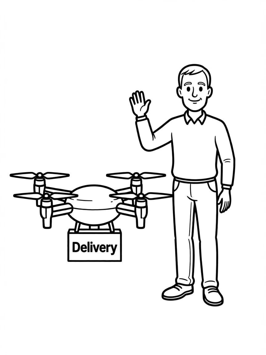Jeff Bezos with a delivery drone