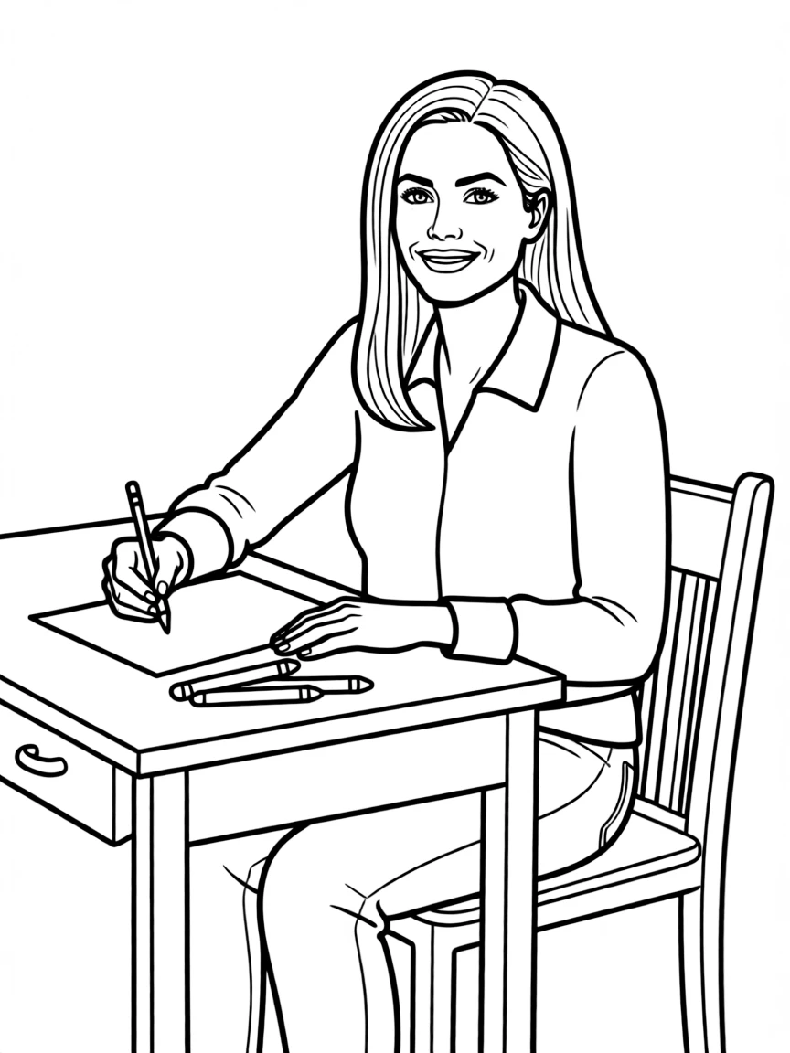 Angelina Jolie drawing something