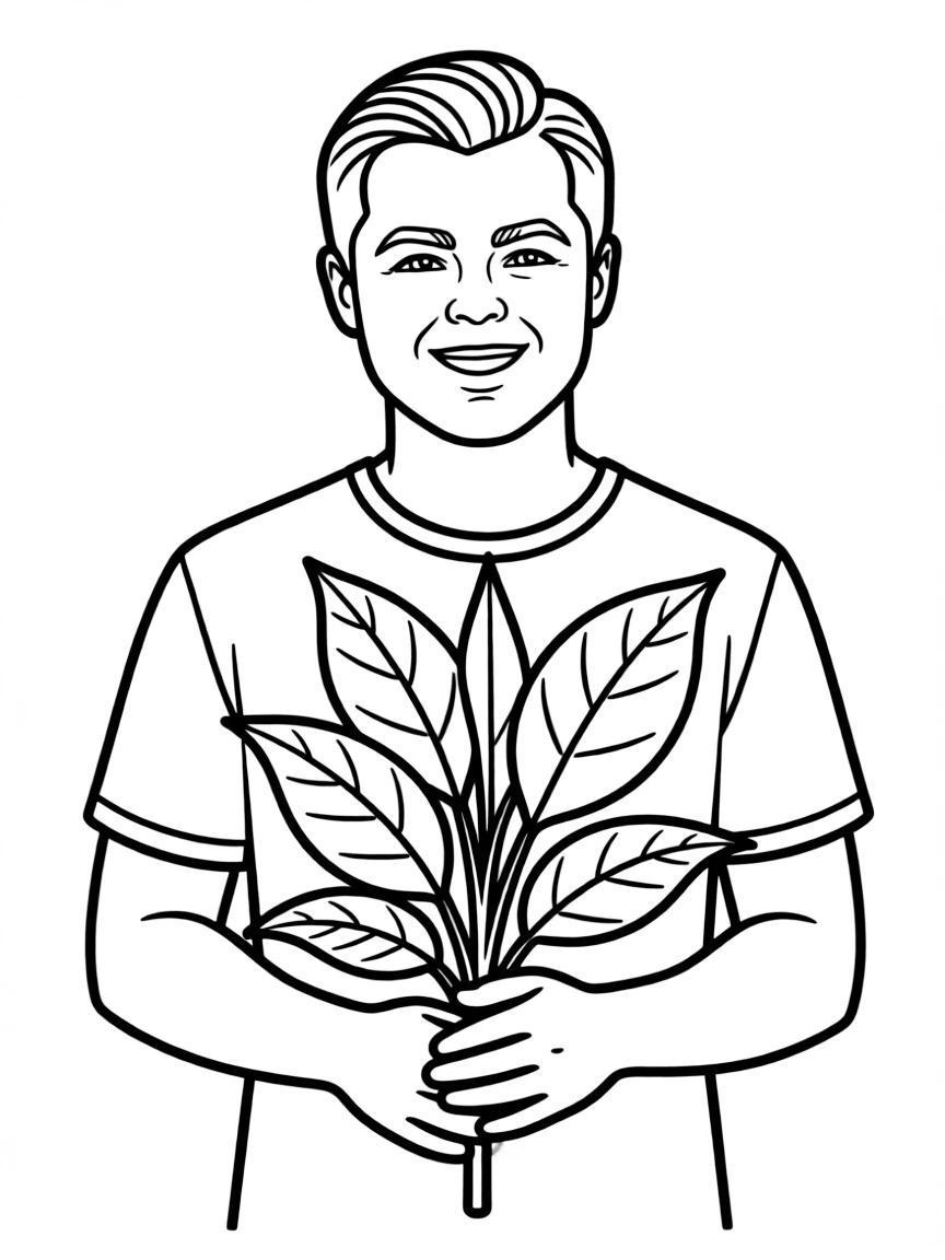 Leonardo DiCaprio with a green plant