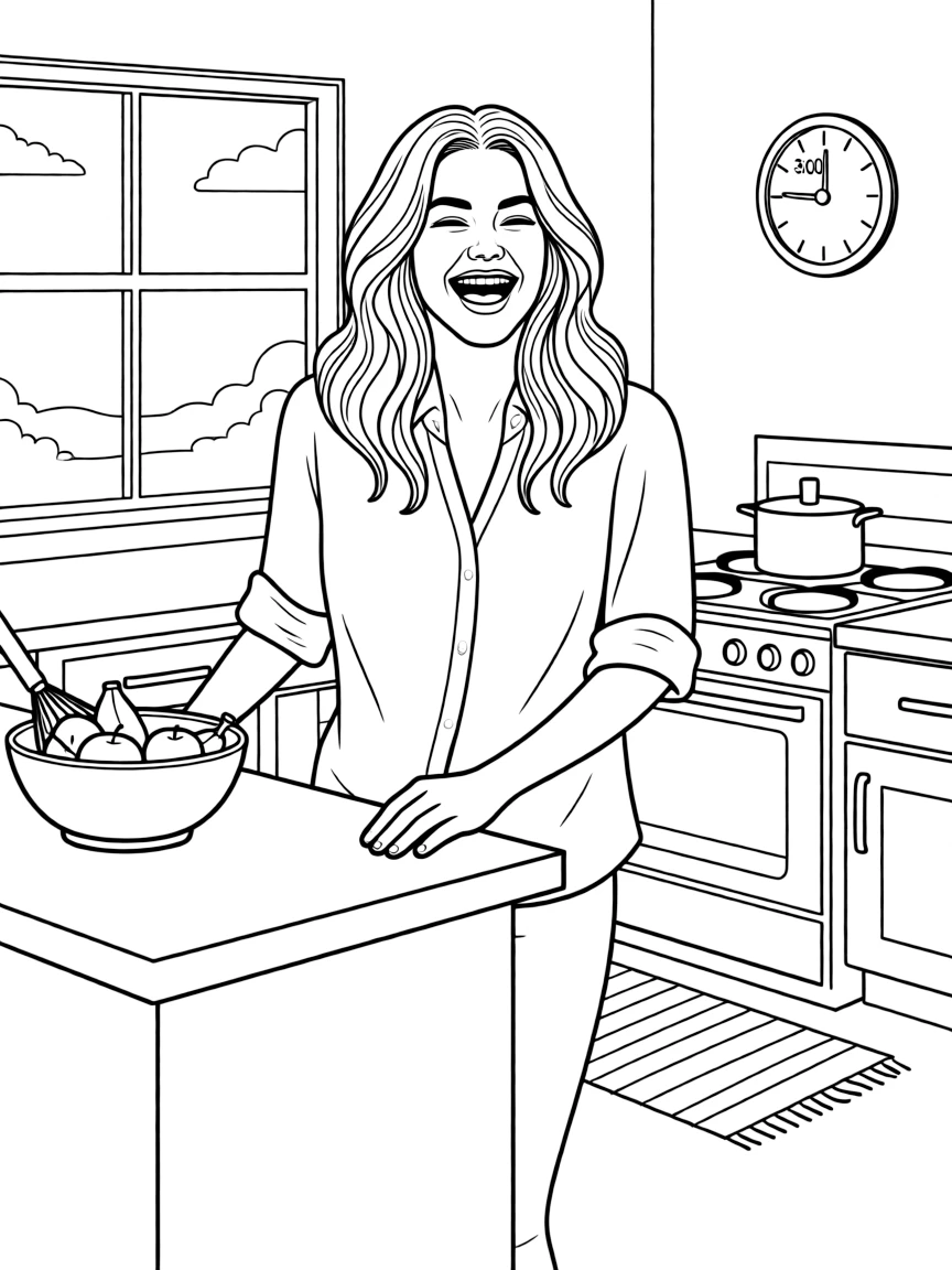 Chrissy Teigen laughing in the kitchen