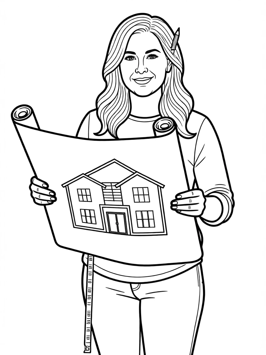 Joanna Gaines with a blueprint