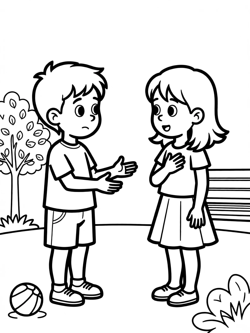 A kid is saying sorry to another kid.