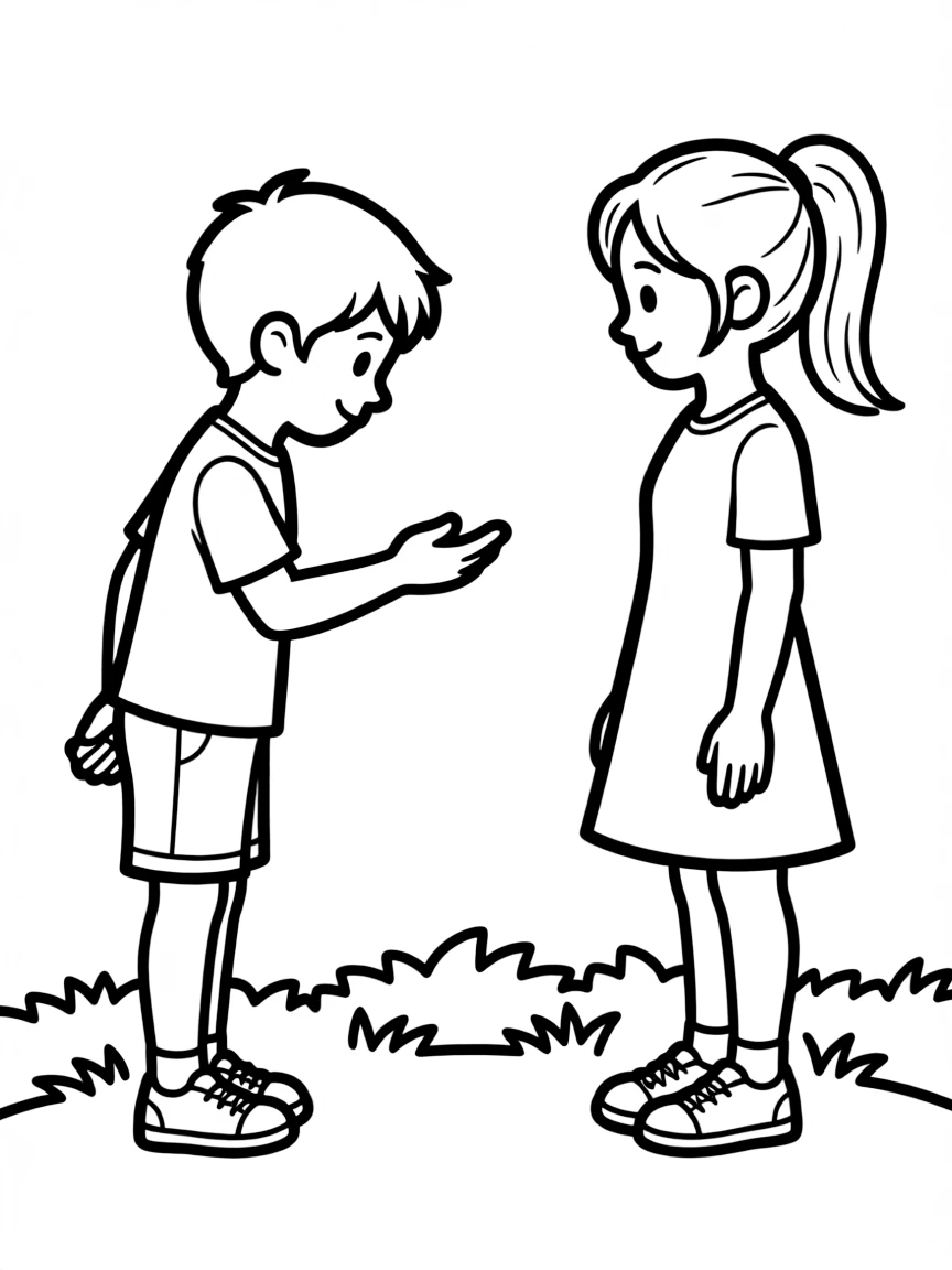 A kid is apologizing to another kid.