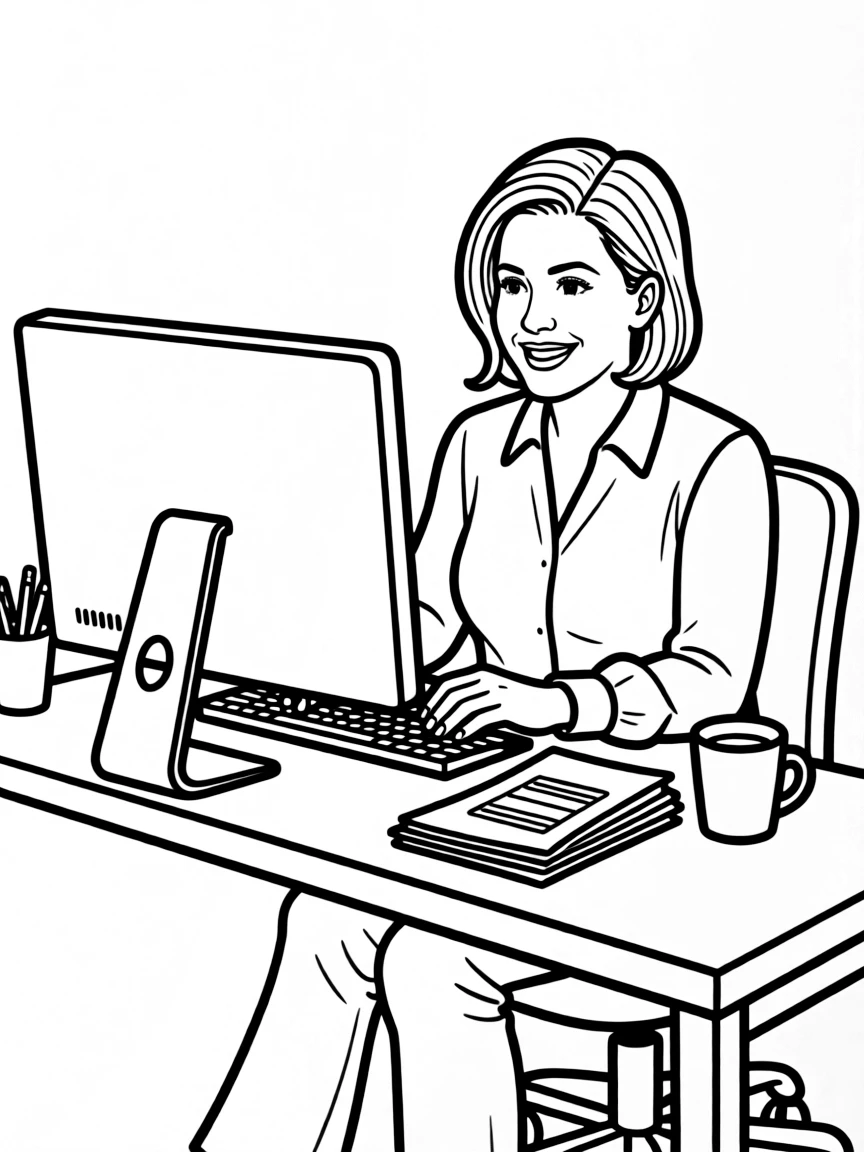 Shonda Rhimes with a computer