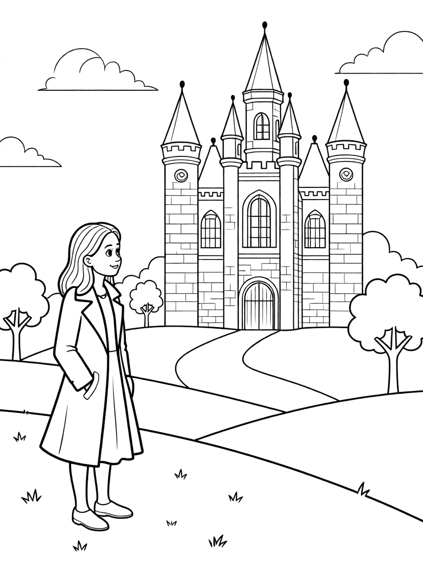 J.K. Rowling looking at a castle