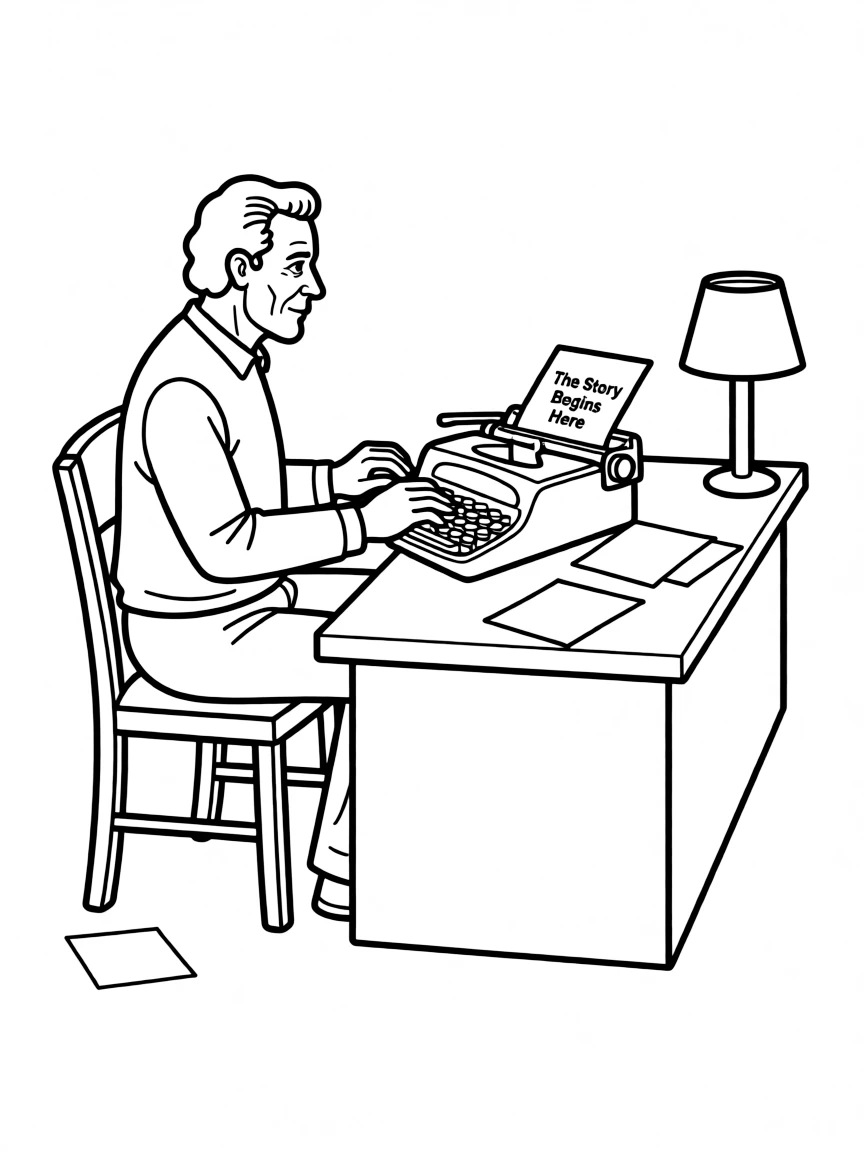 Stephen King at a typewriter