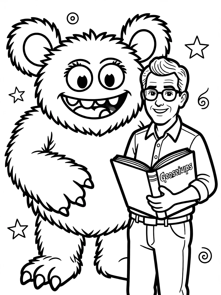 R.L. Stine with a monster