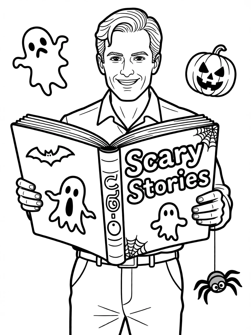 R.L. Stine with a scary book