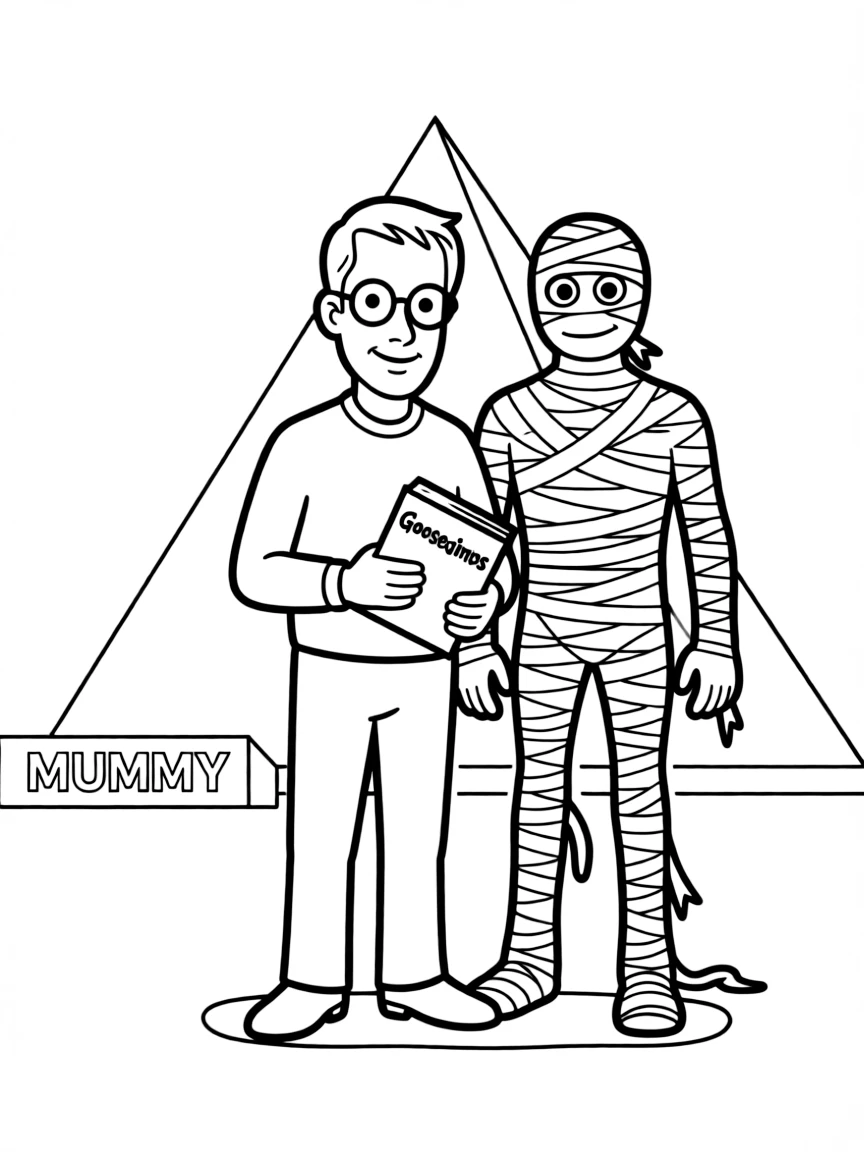 R.L. Stine with a mummy