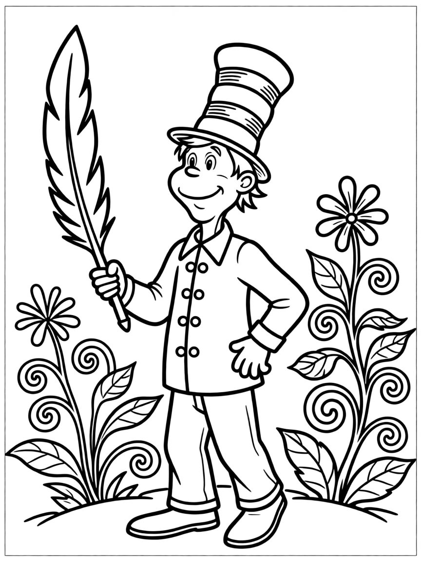 Dr. Seuss (classic drawing style) smiling
