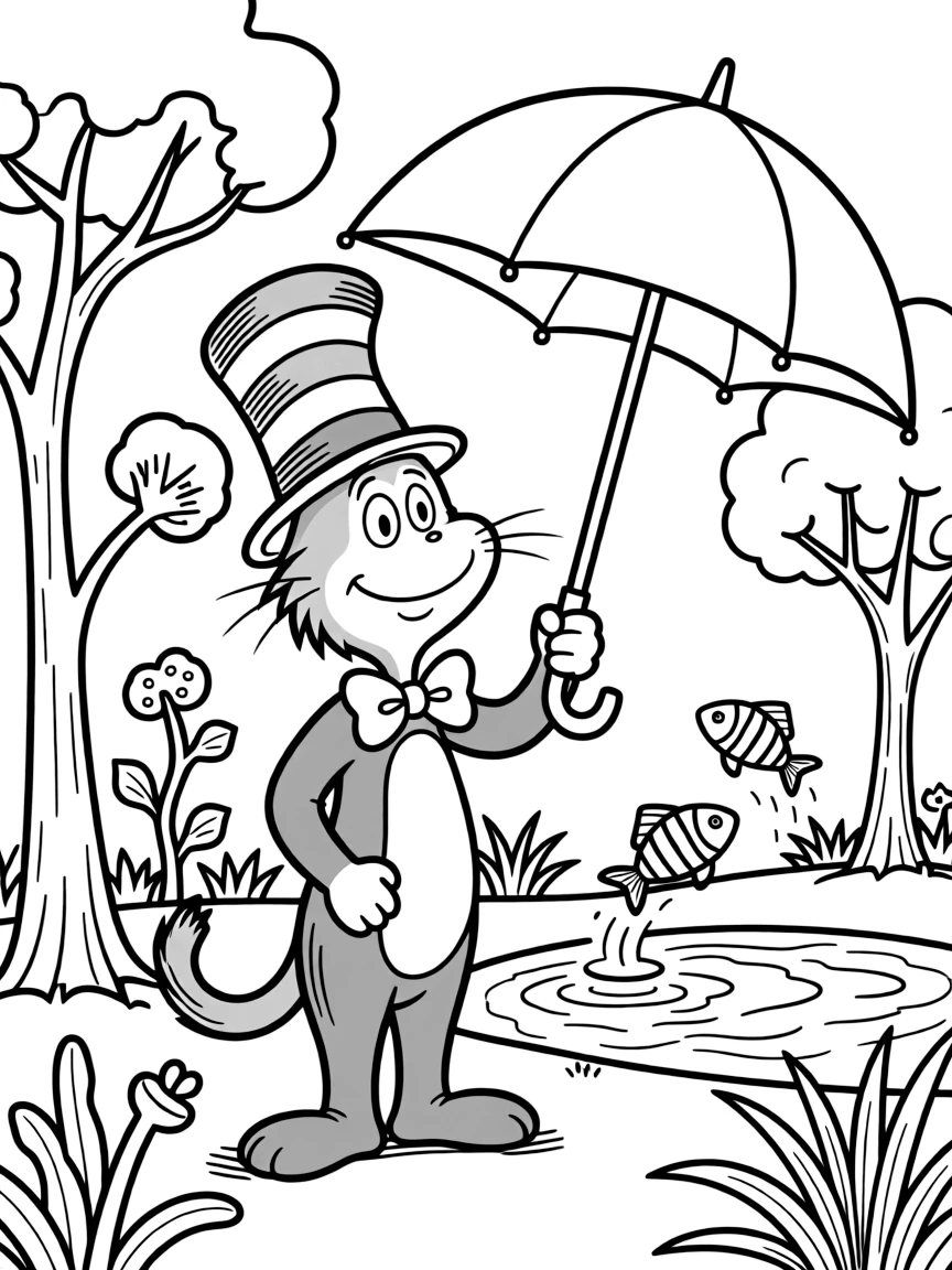Dr. Seuss (classic drawing style) with a Cat in the Hat