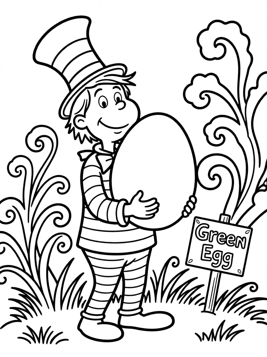 Dr. Seuss (classic drawing style) with a green egg