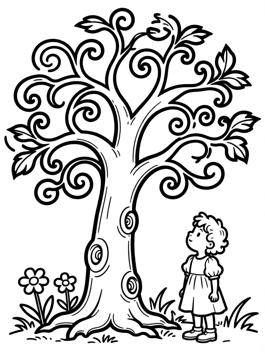 Dr. Seuss (classic drawing style) with a whimsical tree