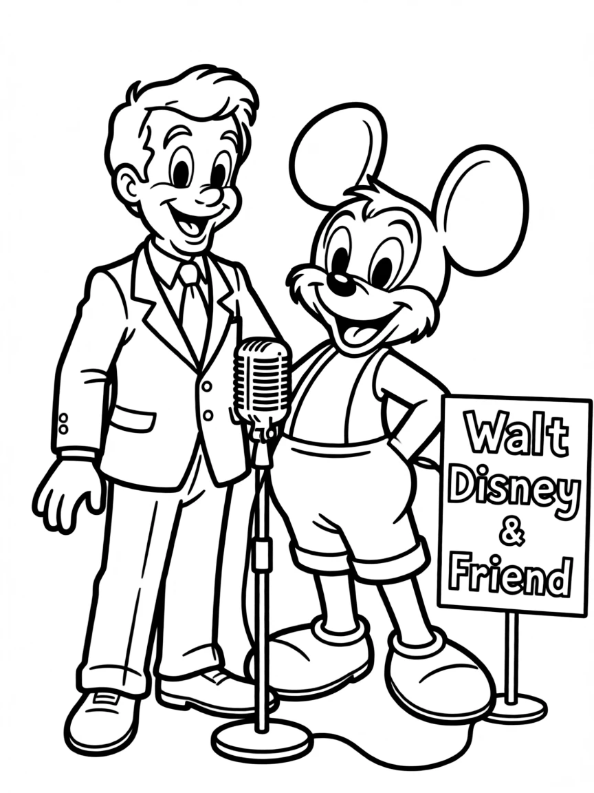 Walt Disney with a cartoon character