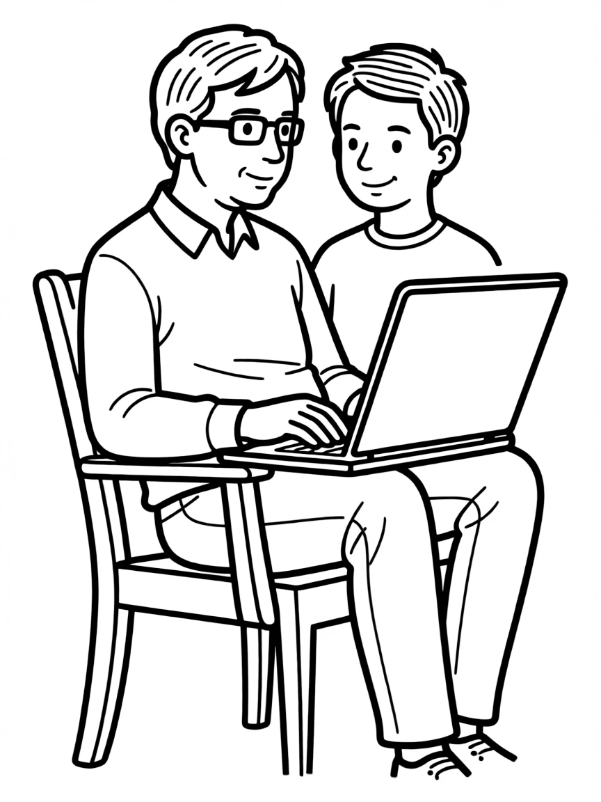 Bill Gates sitting with a laptop