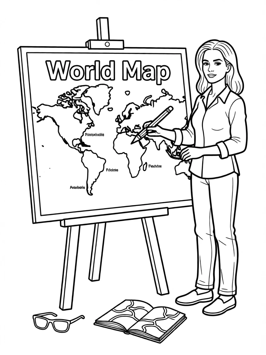 Angelina Jolie drawing on a map