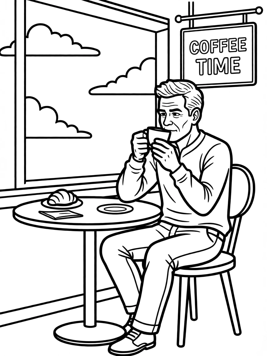 George Clooney sipping coffee in a cafe