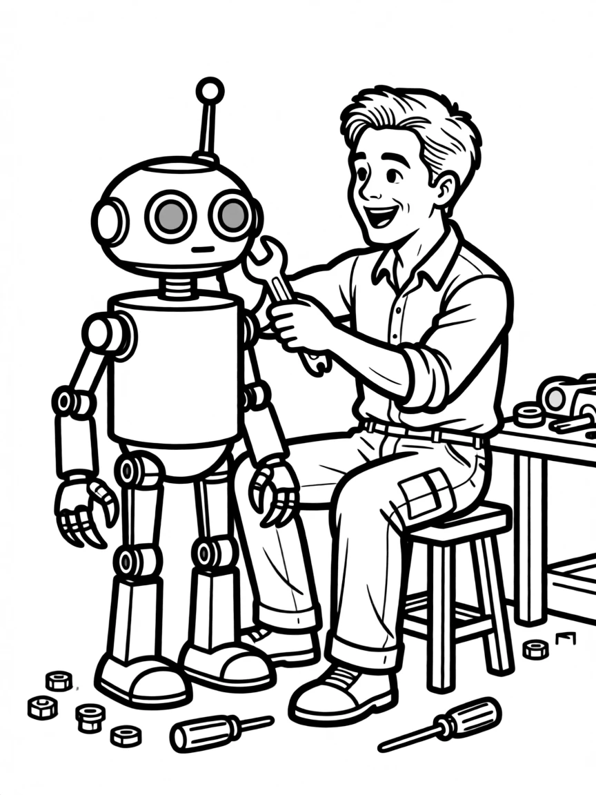 Robert Downey Jr. building a robot friend