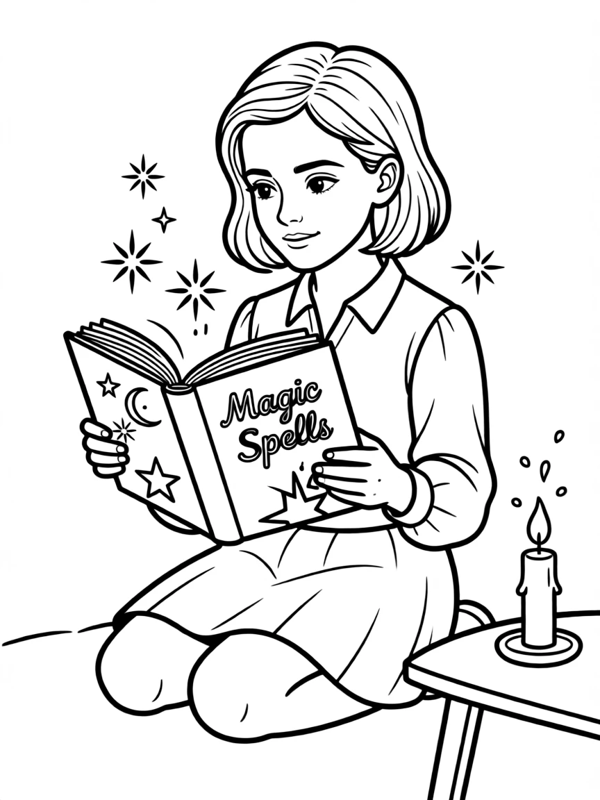 Emma Watson reading a spell book