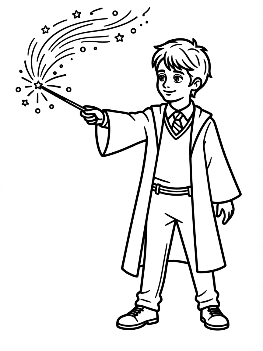 Daniel Radcliffe casting a spell with his wand