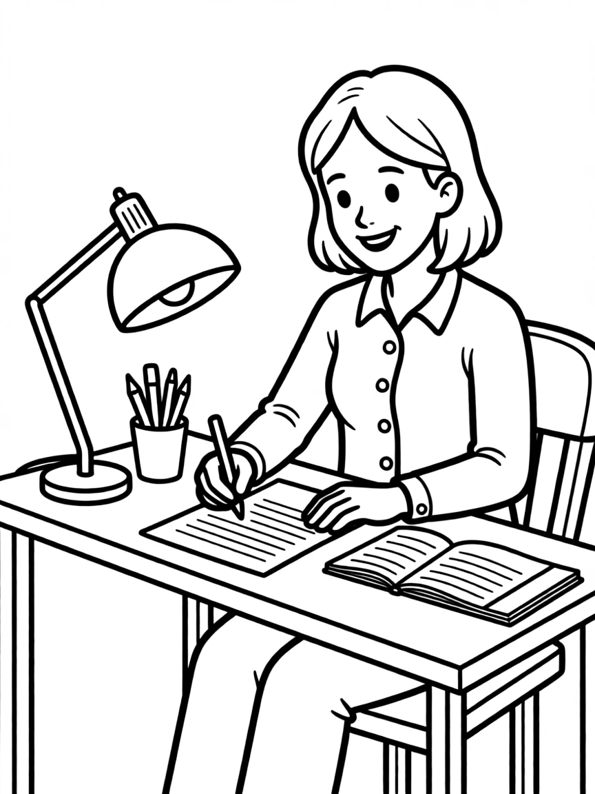 Tina Fey writing jokes at a desk