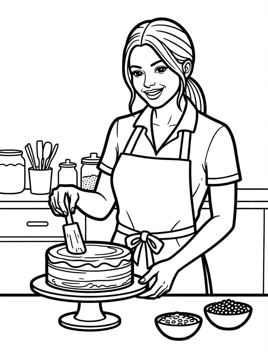 Chrissy Teigen decorating a cake