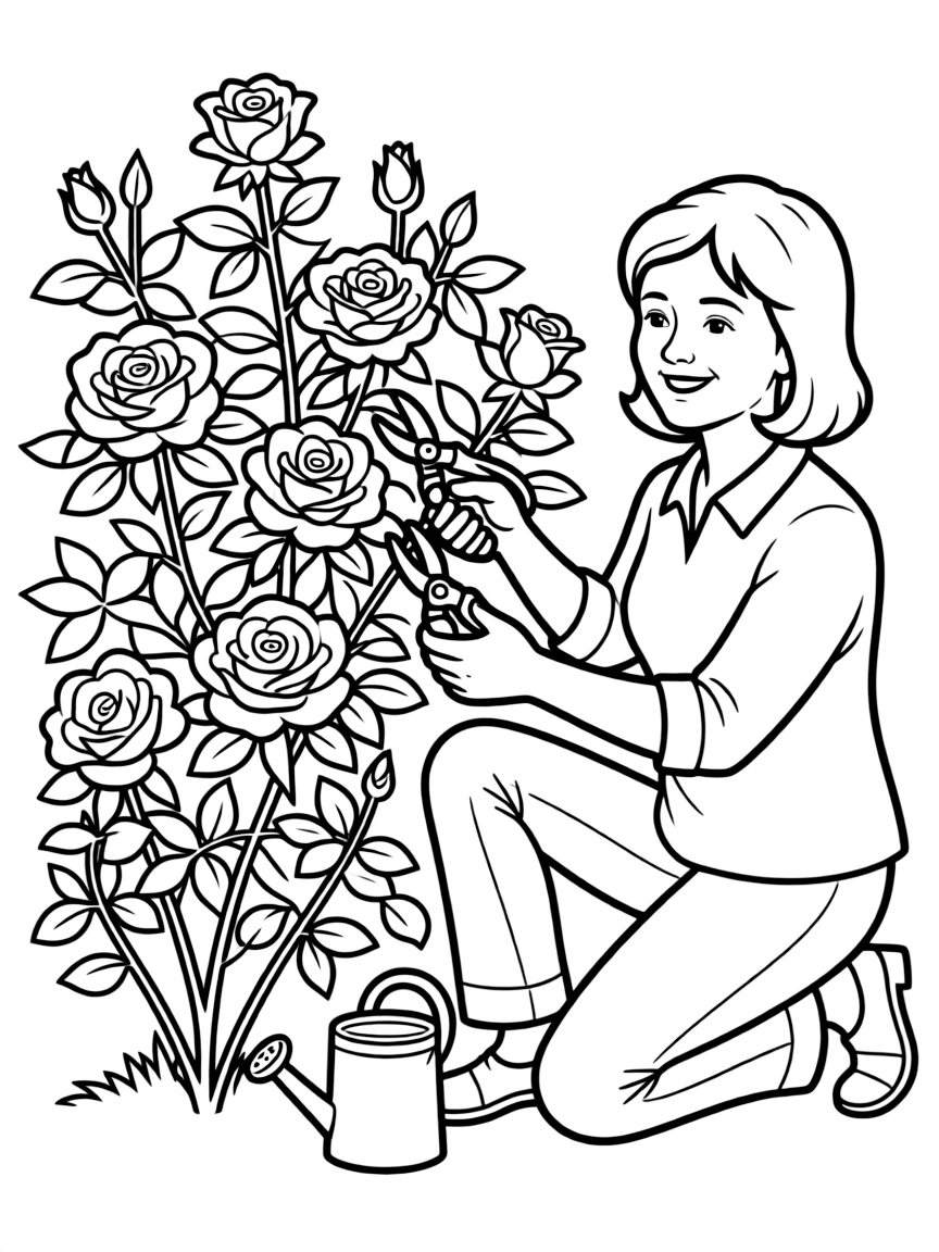 Martha Stewart pruning a rose bush