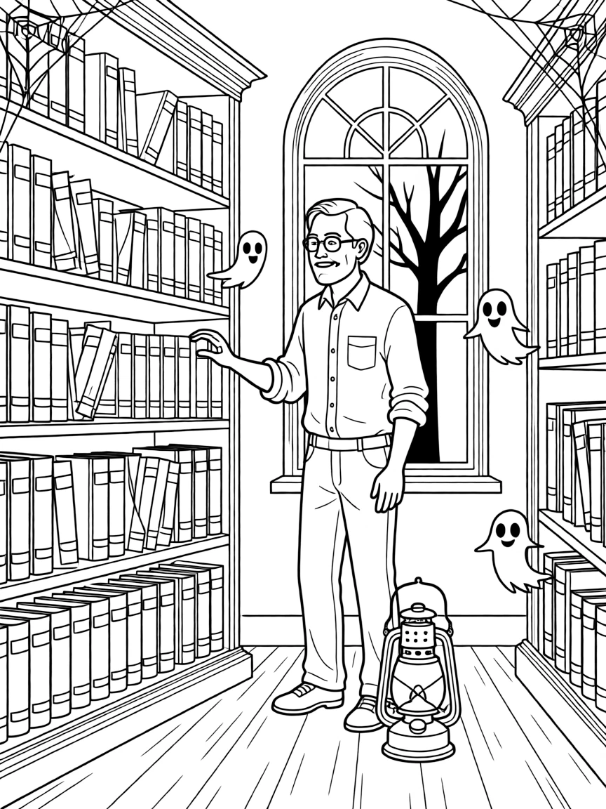 Stephen King in a haunted library