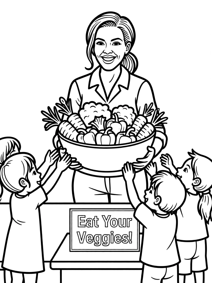 Michelle Obama encouraging kids to eat vegetables