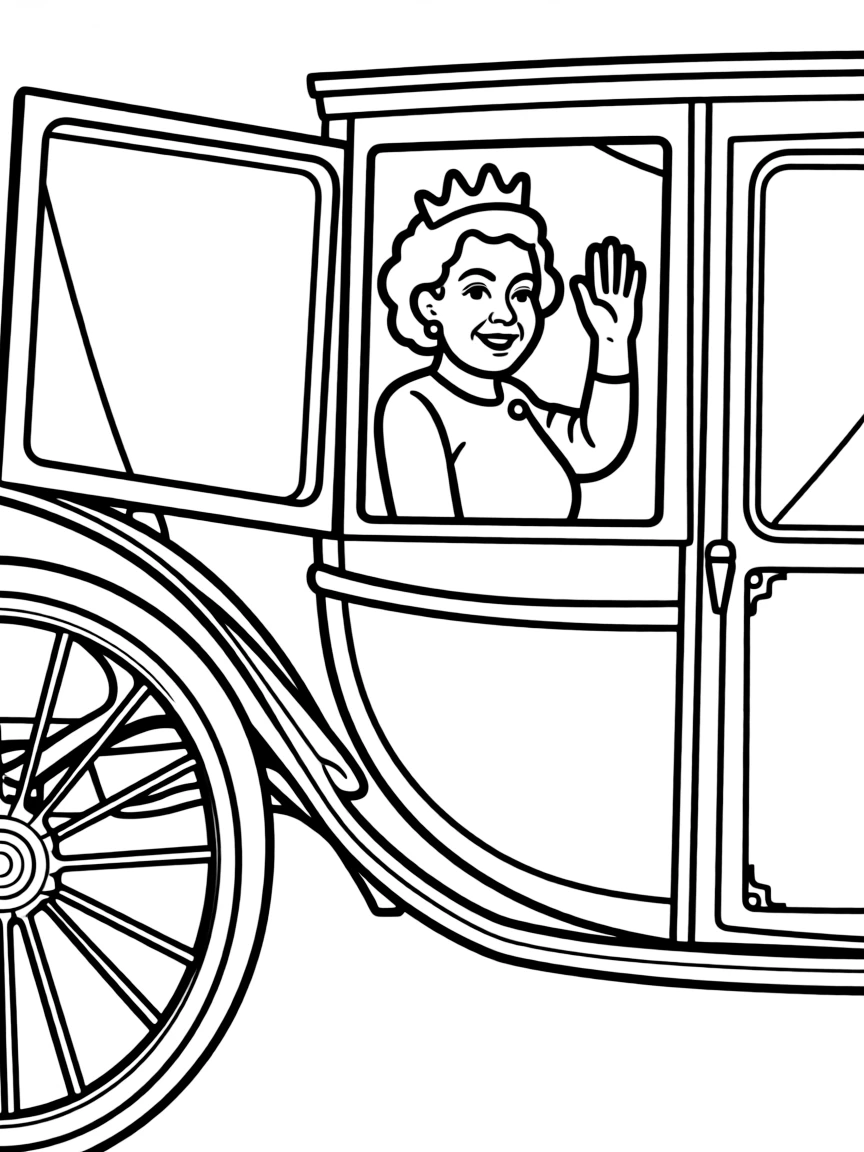Queen Elizabeth II waving from a carriage window