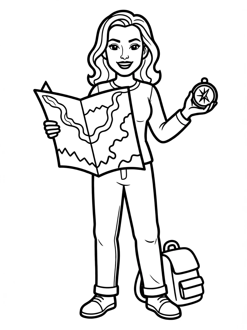 Angelina Jolie with a map and a compass