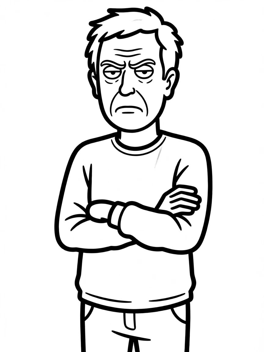 Larry David with his arms crossed, looking annoyed