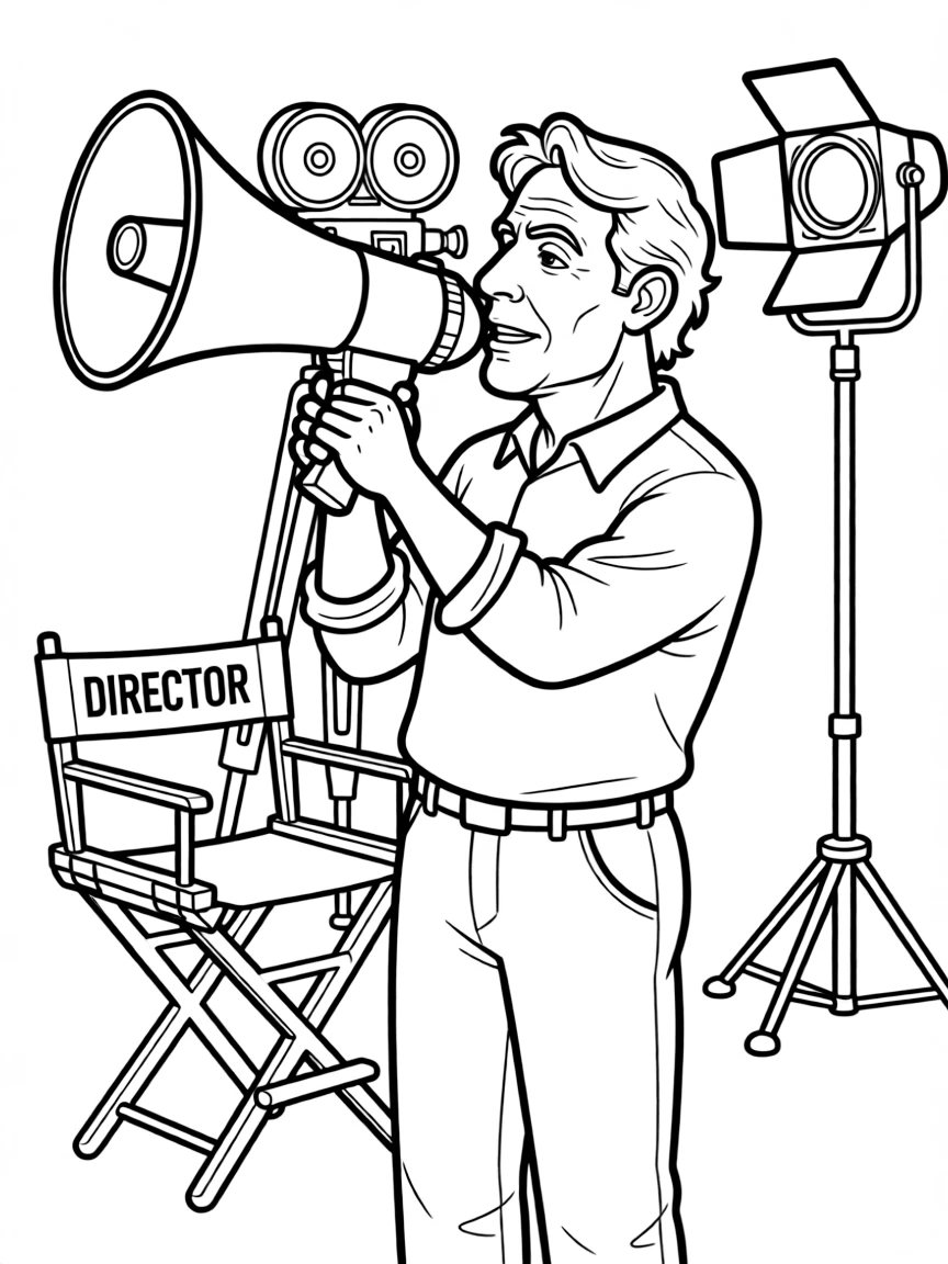 Steven Spielberg directing a scene with a megaphone