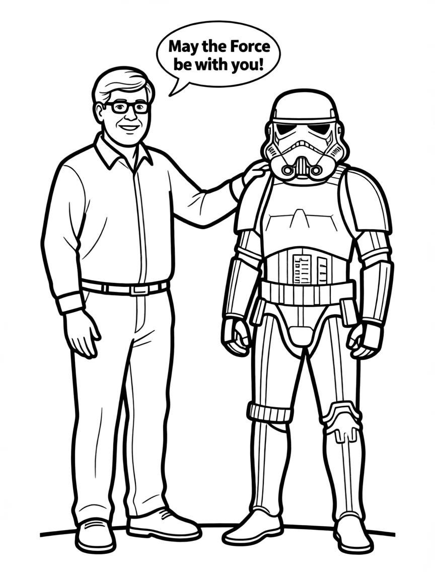 George Lucas with a Star Wars character