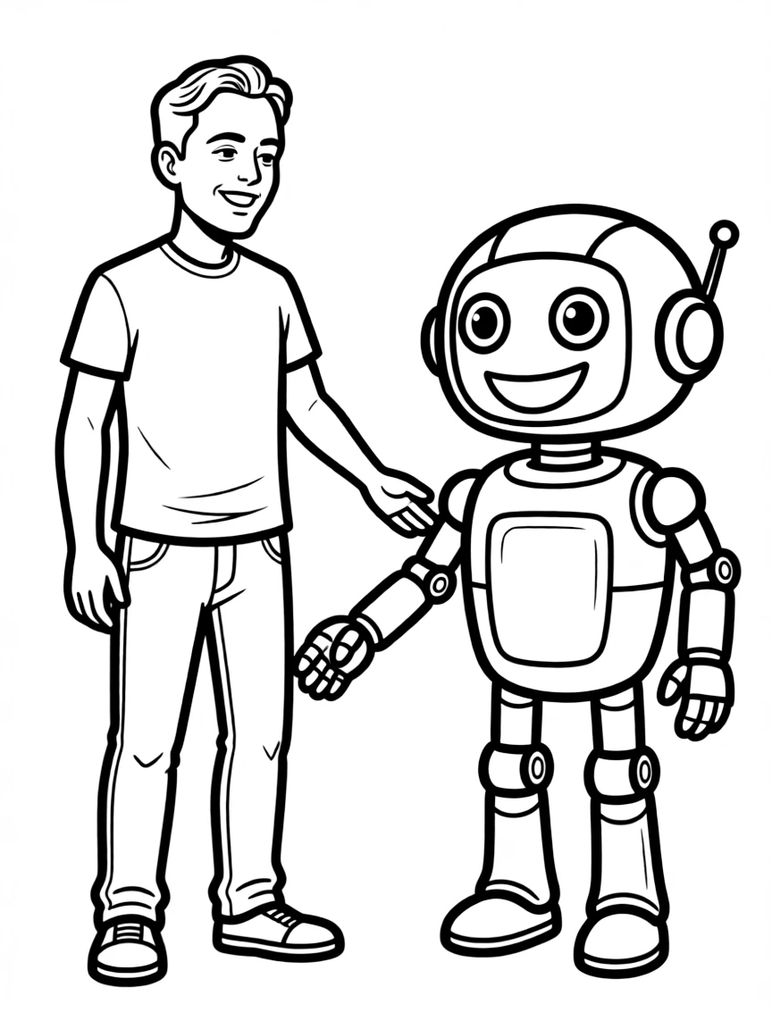 Elon Musk talking to a friendly robot