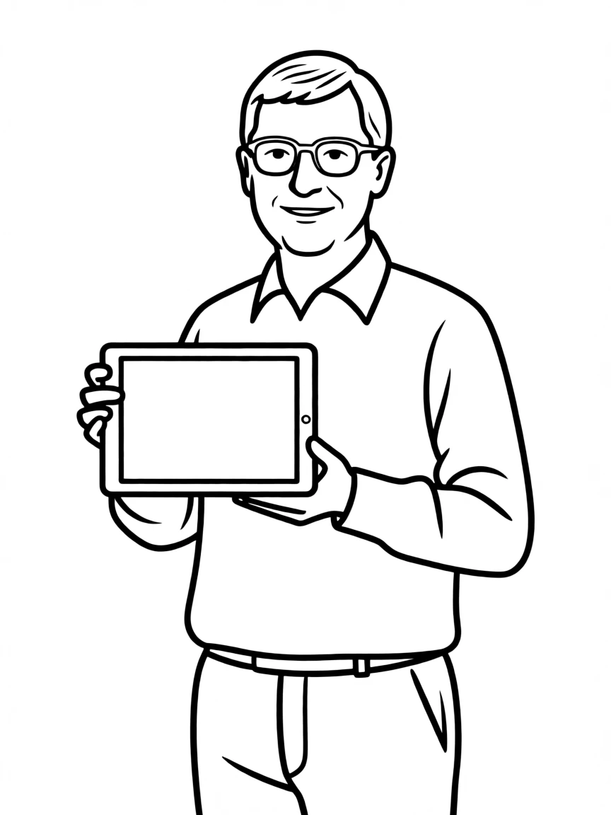 Bill Gates holding a tablet