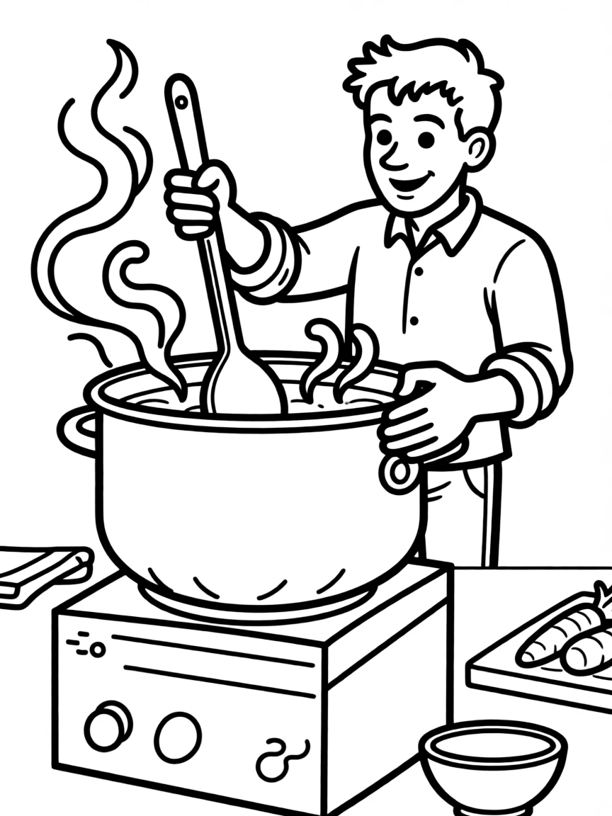Jamie Oliver stirring a big pot
