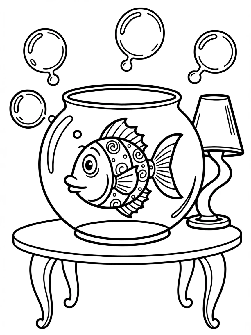 Dr. Seuss (classic drawing style) with a fish in a bowl