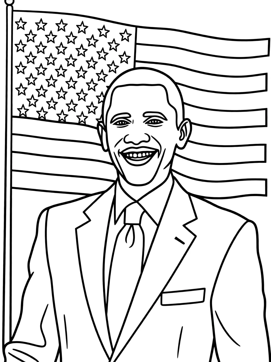 Barack Obama smiling with the American flag