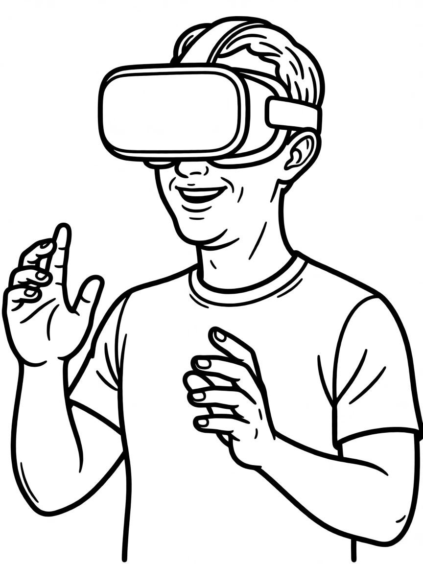 Mark Zuckerberg looking happy with a virtual reality headset
