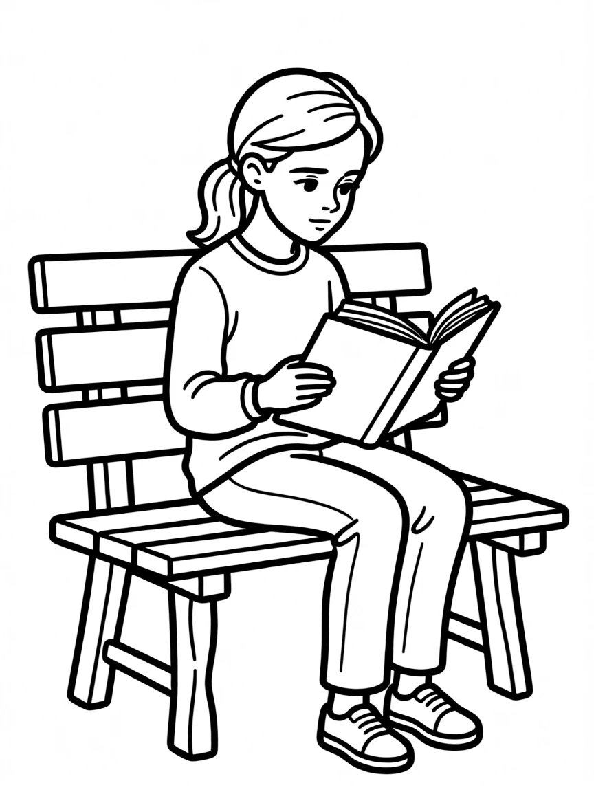 Emma Watson reading a book on a bench