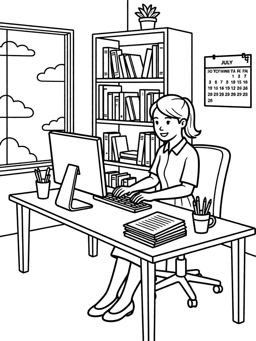 A person working in her office