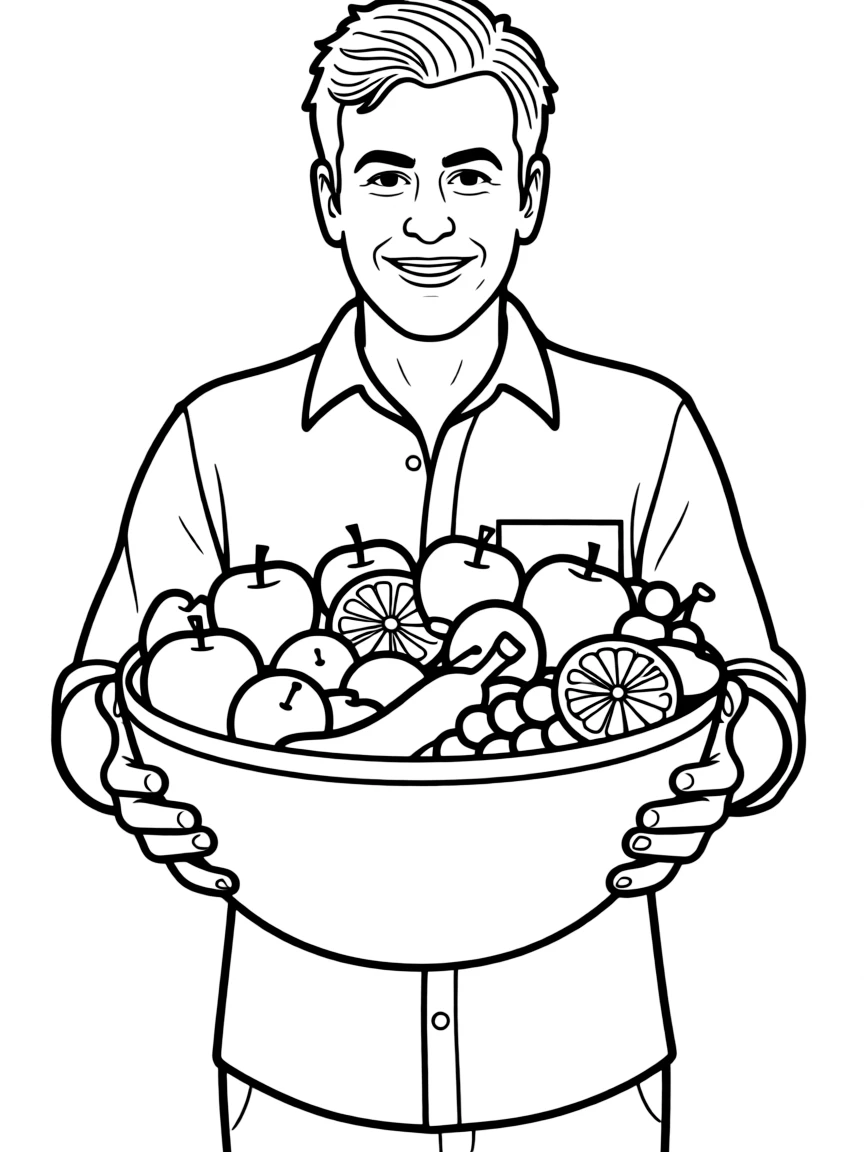 Jamie Oliver with a bowl of fresh fruit