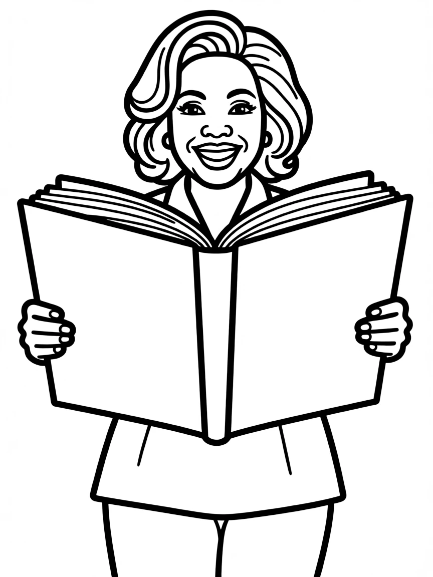 Oprah Winfrey holding a big, open book