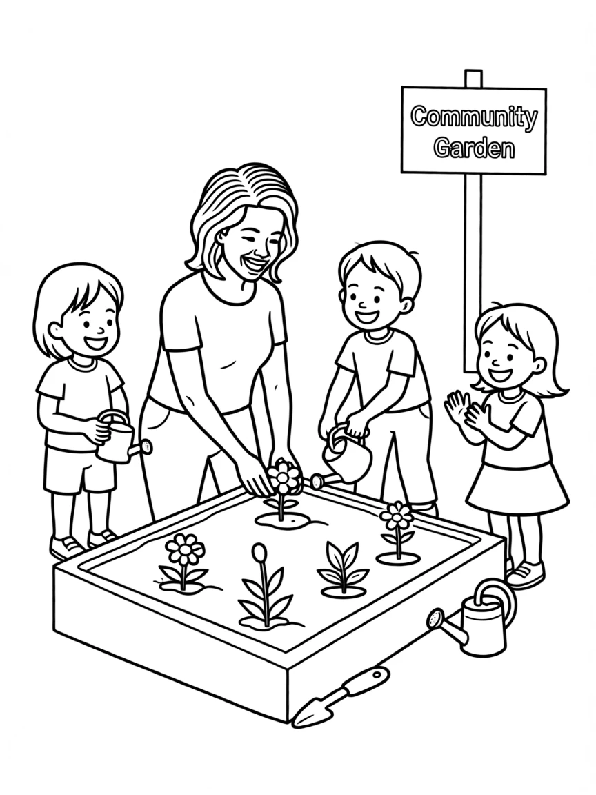Michelle Obama gardening with happy children
